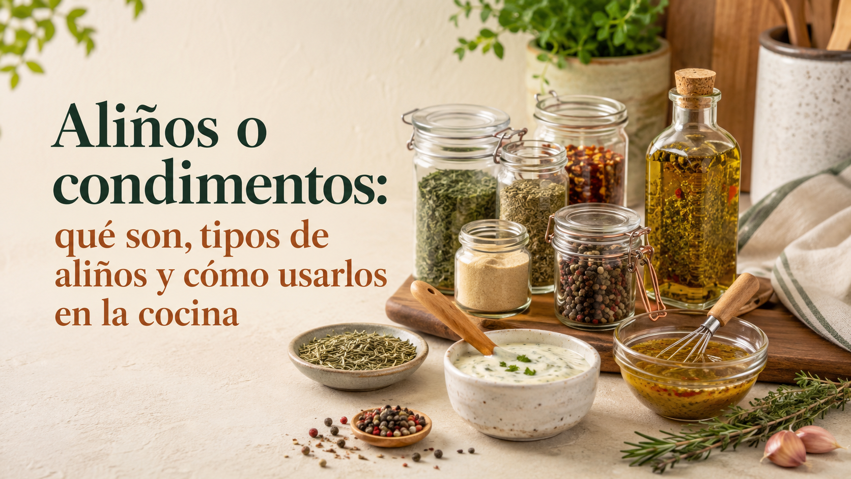 Aliños o condimentos para cocinar en casa
