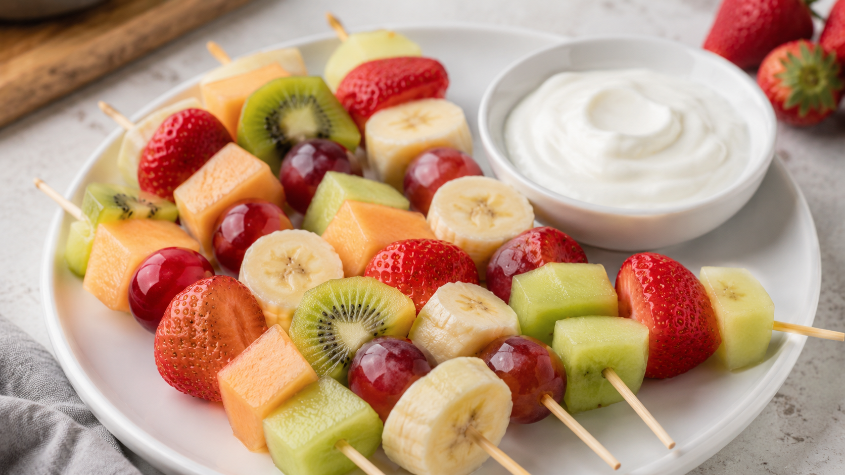 Brochetas de frutas con yogur- Receta en Yolikitchen