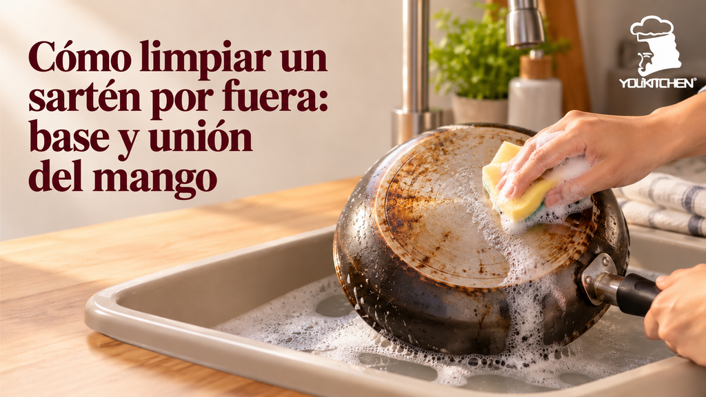 Cómo limpiar un sartén por fuera: base y unión del mango