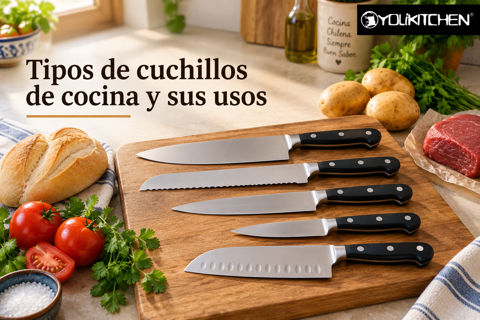 Tipos de cuchillos de cocina y sus usos en una cocina familiar chilena