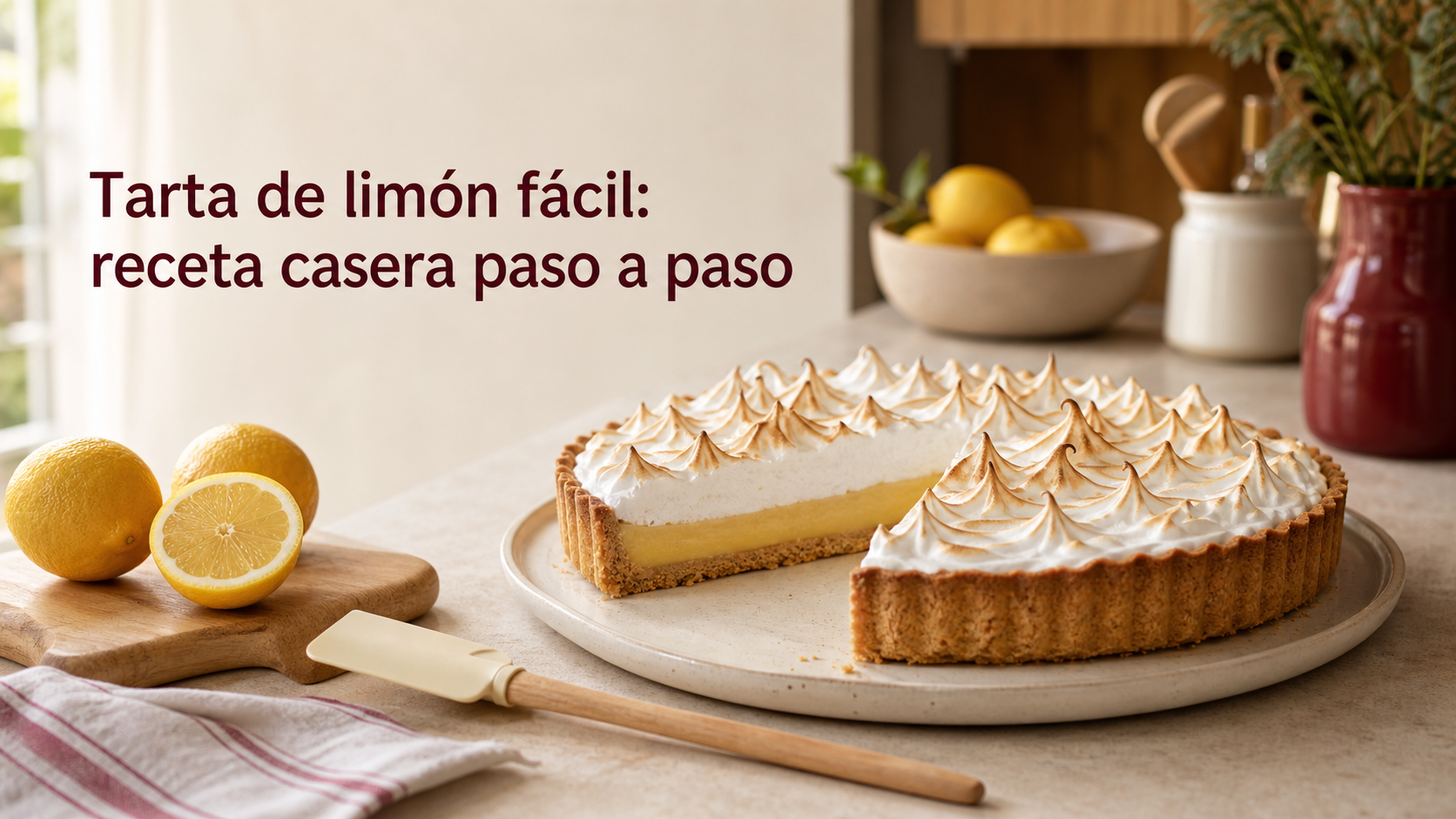 Tarta de limón fácil con base de galletas y merengue