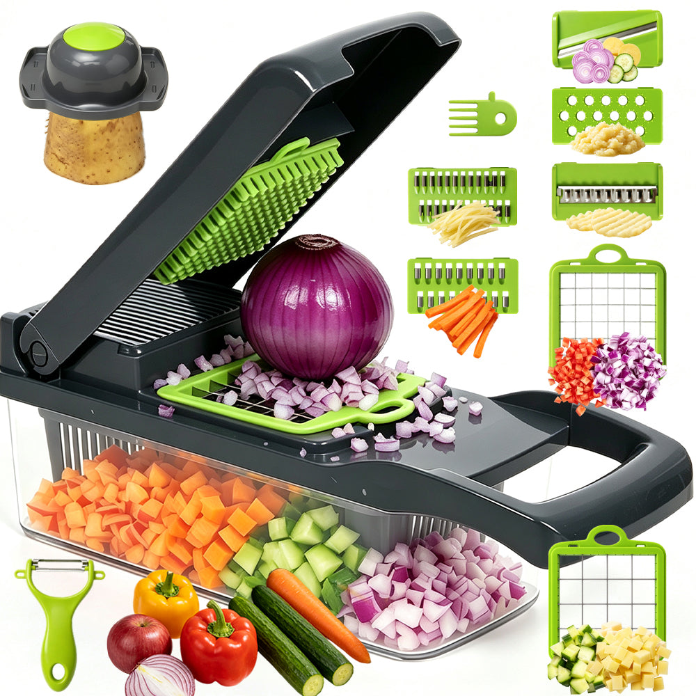 Cortador de verduras multifuncional 15 en 1 con recipiente y accesorios