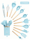 Set de utensilios de cocina de silicona 12 piezas color azul