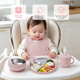 Babero de silicona ajustable con bolsillo, cuchara y tenedor