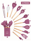Set de utensilios de cocina de silicona 12 piezas color rojo