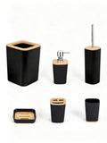 Set de accesorios para baño 6 piezas color negro con detalles de madera