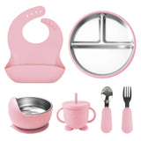 Set de vajilla infantil de acero inoxidable 304 y silicona – 6 piezas-ROSA
