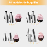 14 boquillas para manga pastelera con ejemplos de decoración de cupcakes