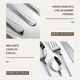 Detalle de los mangos y el acabado espejo de los cubiertos 