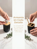 Dispensador de jabón para baño con detalle superior de madera