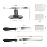 Medidas del plato giratorio de 31 cm, las espátulas y los alisadores para tortas