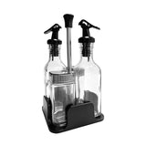 Set Aceitero Vinagrero y Especiero de Vidrio con Soporte