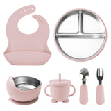 Set de vajilla infantil de acero inoxidable 304 y silicona – 6 piezas-ROSA CLARO