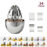 Set de Cubiertos 24 Piezas con Organizador Huevo