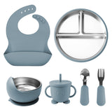 Set de vajilla infantil de acero inoxidable 304 y silicona – 6 piezas-AZUL