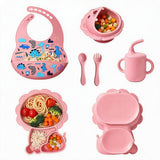 Vajilla de silicona para bebé 8 piezas color Rosa claro