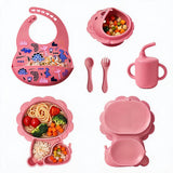 Vajilla de silicona para bebé 8 piezas color rosa