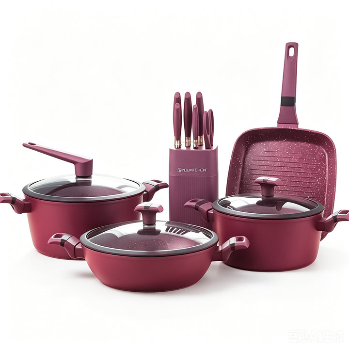 Yolikitchen Set de Ollas y Sartén Grill Antiadherente 13 Piezas