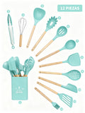 Set de utensilios de cocina de silicona 12 piezas color Tiffany azul